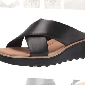 Clarks Black Crisscross Wedge Slide Sandal